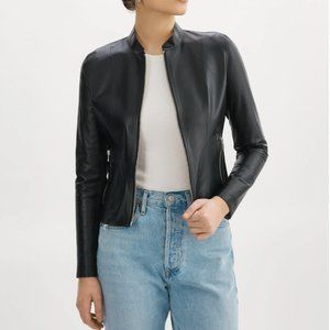 NWT Lamarque Chapin Reversible Leather Bomber in Black/Silver Large